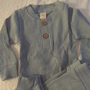Ribbed Blue Button-Up Baby Set